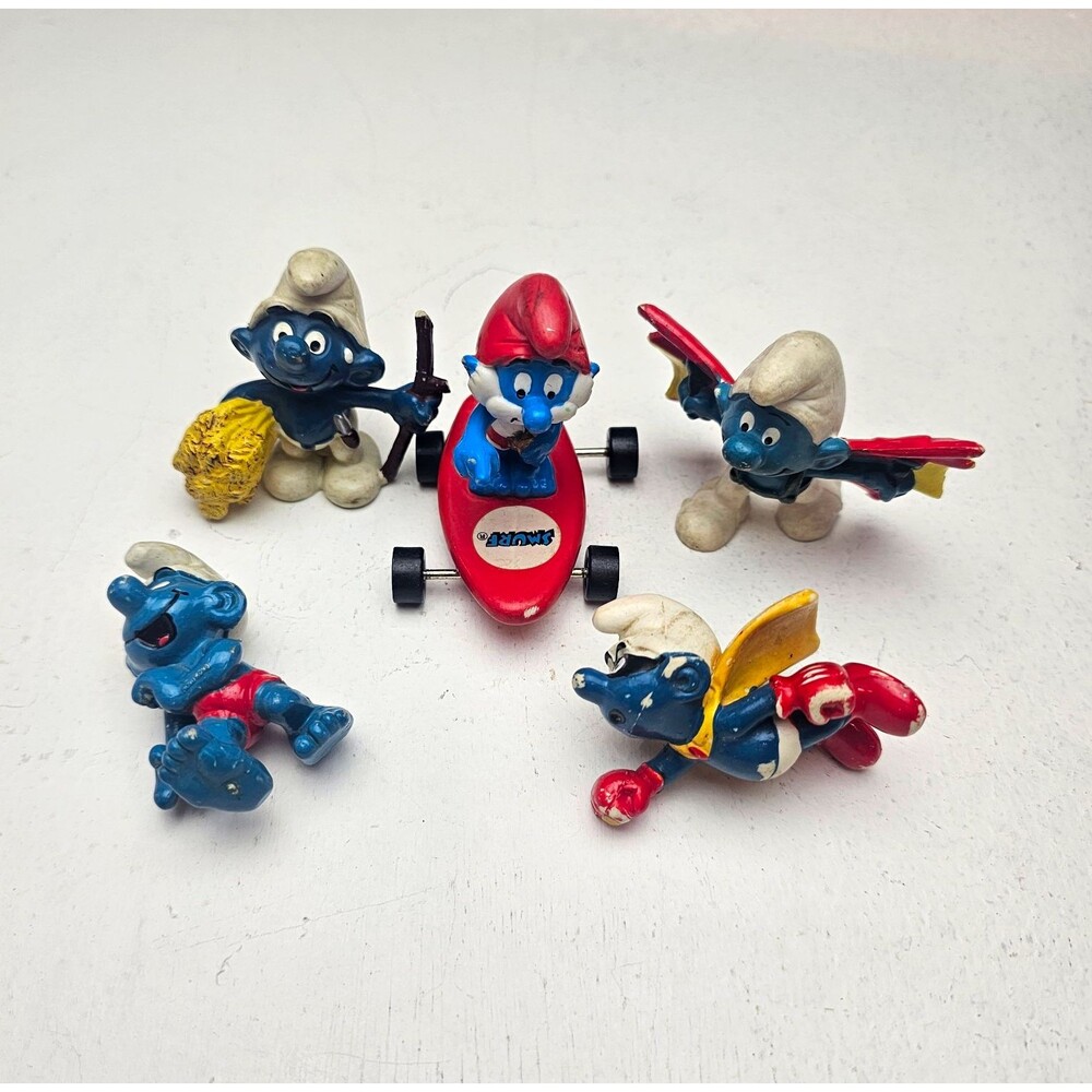 Smurfs The Smurfs Mini Figure Set Lot of 5 Vintage Wings Skateboard